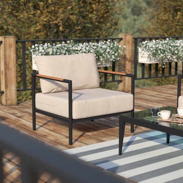 Flash Furniture Black Teak Accented Patio Chair with Cushions GM-201027-1S-GY-GG - main